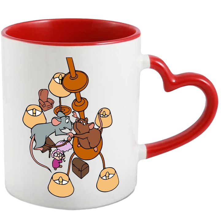 Cana Cu Ratatouille Emili si Fratele – Zambete Magice In Bucatarie – Aventura, Distractie si Curaj, Ceramica, 330ML, Cu Maner Inima Rosie si Interior Rosu