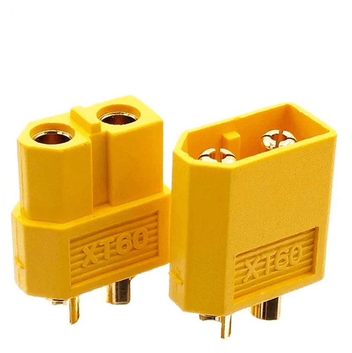 Set Conectori Amass XT60, mufa tata + port mama, Nylon Ignifug, Placat cu Aur, Galben