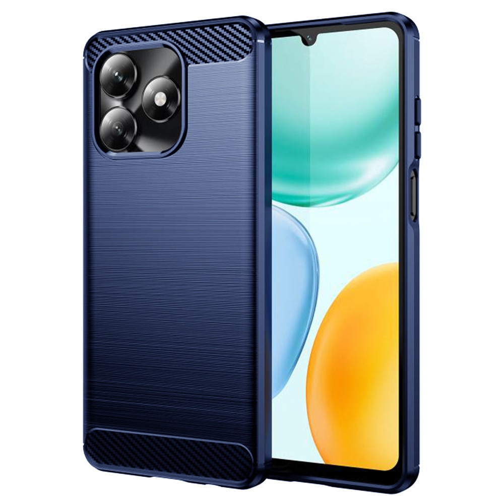 Husa pentru Honor X5c Plus, SKYDDAR INNOVATION, Carbon Silicone, din Silicon Slim, cu textura Fibra Carbon, set cu sticker, Albastru