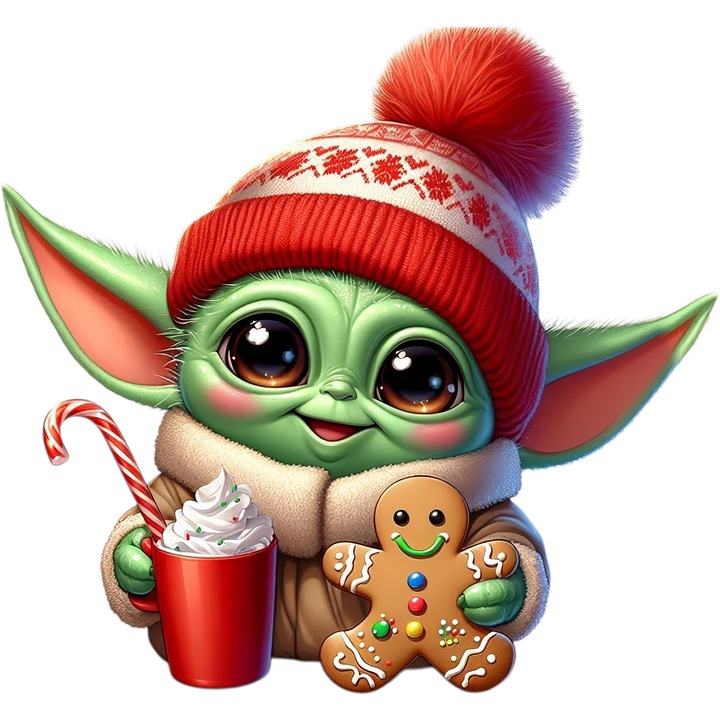 Sticker Adeziv Cu Baby Yoda – Design Nostalgic si Aventuros, Cadou Inspirat si Magic, cu Margini Albe, PVC Vinyl 90CM