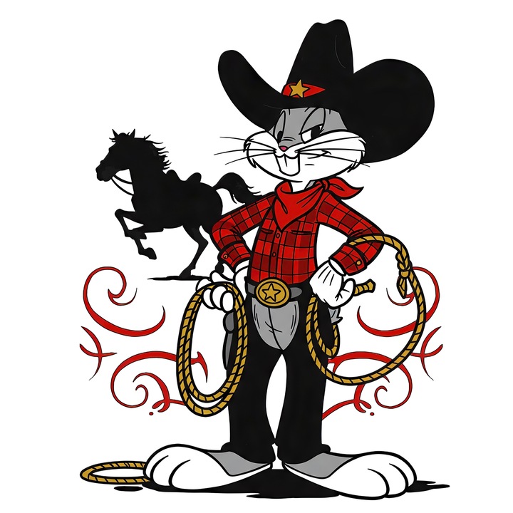 Sticker Adeziv Cu Bugs Bunny – Poveste Looney Tunes Amuzanta, Design Unic si Aventuros, cu Margini Albe, PVC Vinyl 90CM