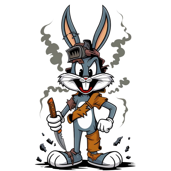 Sticker Adeziv Cu Bugs Bunny – Aventuri Cartoon Clasic, Arta Vesela si Aventuros, cu Margini Albe, PVC Vinyl 90CM