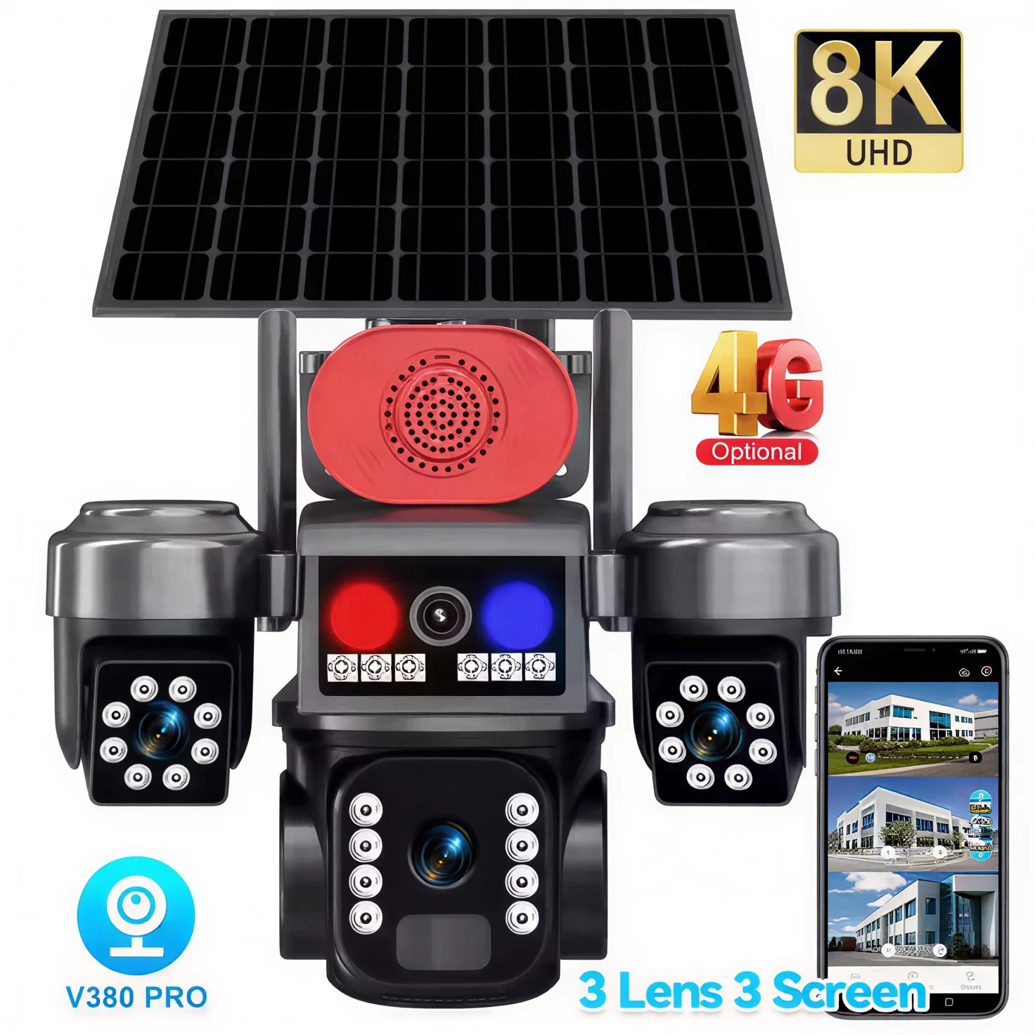 Camera Supraveghere 4G cu Panou Solar Tip Crocodil, 3 Camere