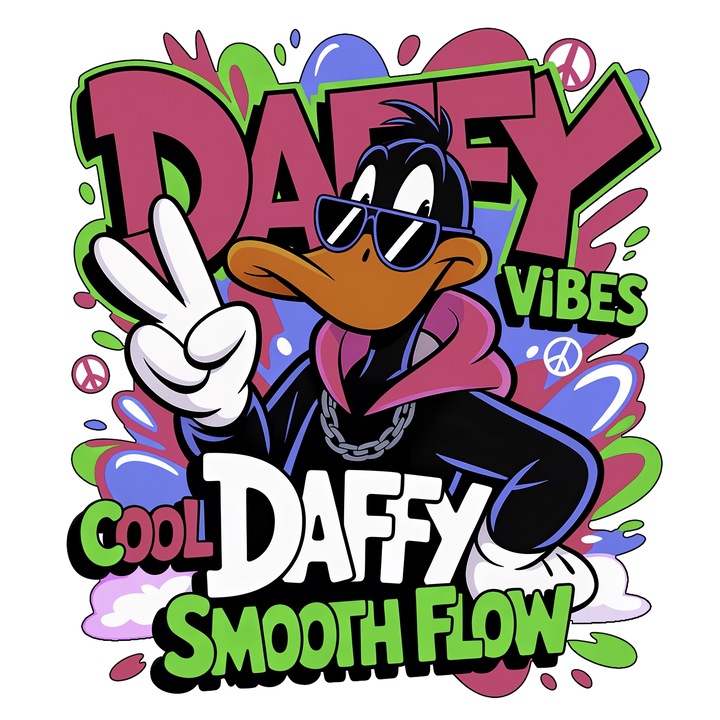 Sticker Adeziv Cu Daffy Duck – Poveste Amuzanta si Aventuroasa, Design Creativ si Colorat, cu Margini Albe, PVC Vinyl 90CM