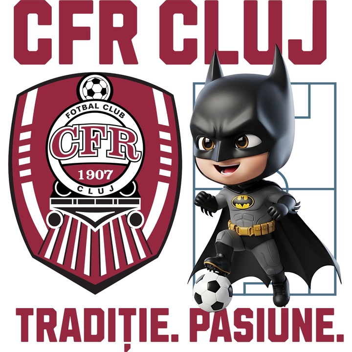 Sticker Adeziv cu Batman, si Echipa de Fotbal CFR Cluj, cu Margini Albe, PVC Vinyl 60CM
