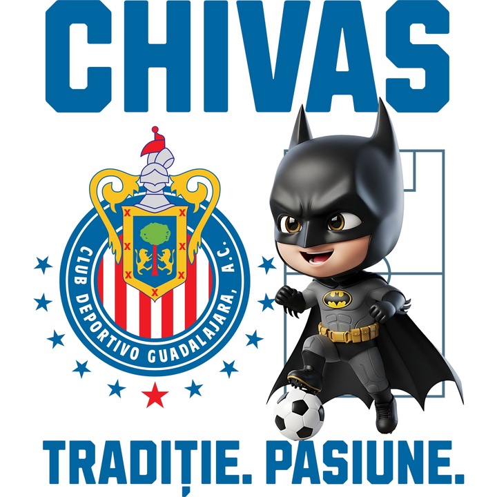 Sticker Adeziv cu Batman, si Echipa de Fotbal Chivas, cu Margini Albe, PVC Vinyl 23CM