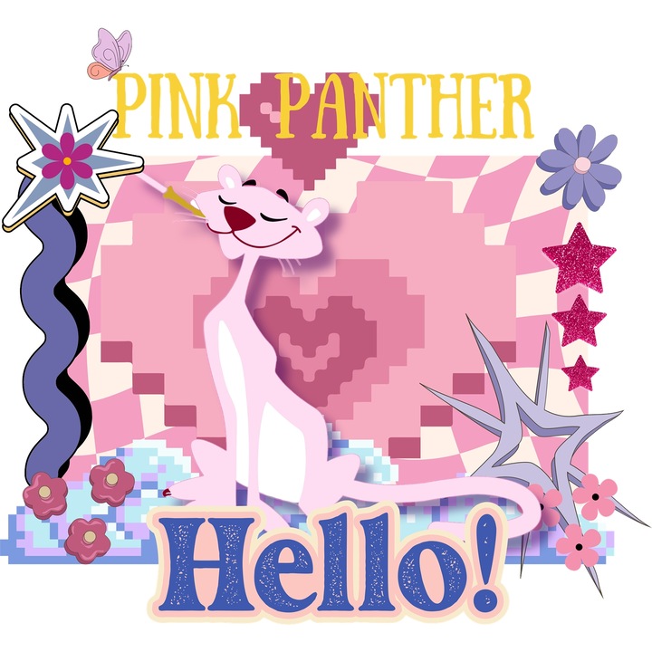 Sticker Adeziv Cu Pantera Roz Farmec Roz, Joaca si Aventura Amuzanta, Curaj si Rasete, cu Margini Albe, PVC Vinyl 90CM