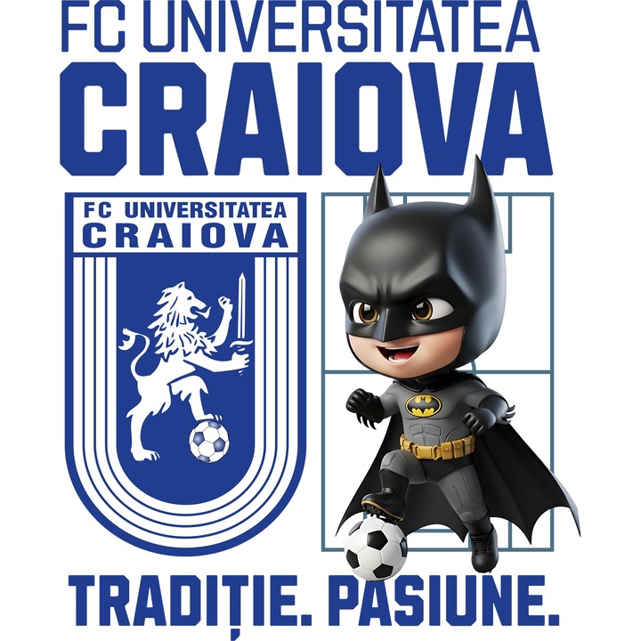 Sticker Adeziv cu Batman, si Echipa de Fotbal FC Universitatea Craiova, cu Margini Albe, PVC Vinyl 28CM