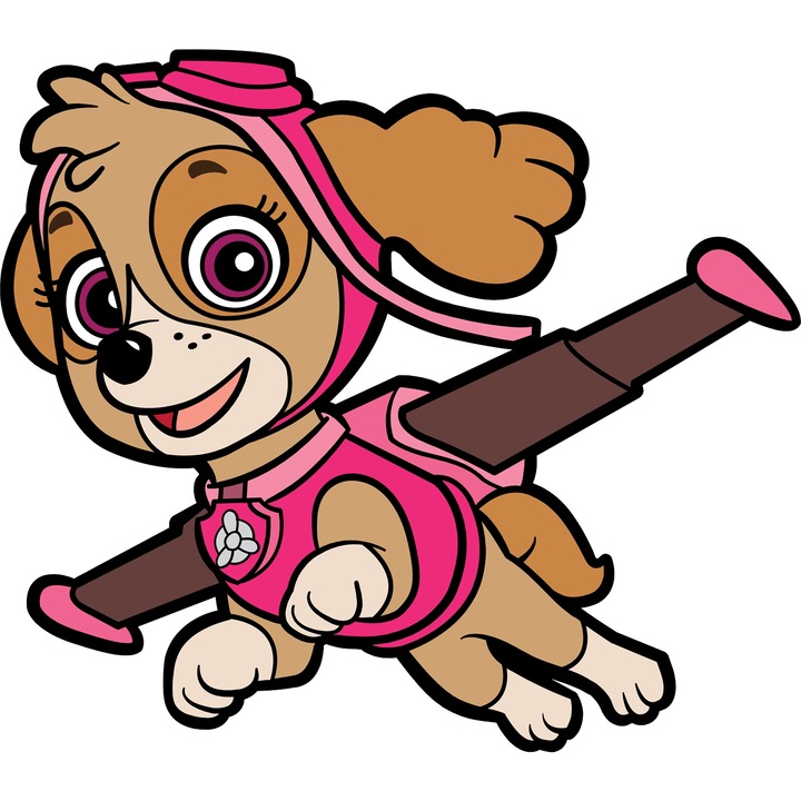 Sticker Adeziv Cu Patrula Catelusilor Skye Zborul Curajos, Aventura si Prietenie Inaltatoare, Joaca si Distractie, cu Margini Albe, PVC Vinyl 40CM