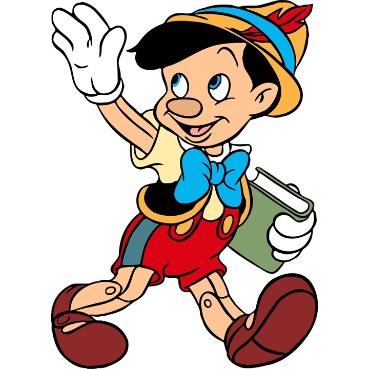Sticker Adeziv Cu Pinocchio – Zambete Magice Sub Stele – Aventura, Distractie si Curaj, cu Margini Albe, PVC Vinyl 90CM