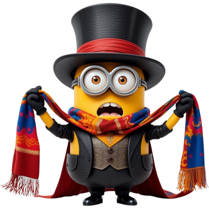 Sticker Adeziv Cu Minion Marea Aventura cu Puf De Praf, Curaj si Joaca, cu Margini Albe, PVC Vinyl 23CM