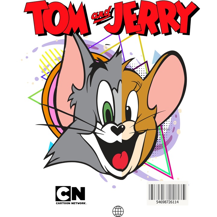 Sticker Adeziv Cu Tom si Jerry Sarituri si Fugi Prietenie si Aventuri Vesela, cu Margini Albe, PVC Vinyl 90CM