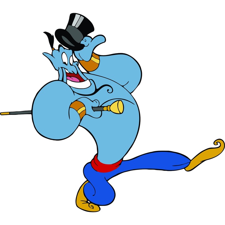 Sticker Adeziv Cu Aladdin – Duhul Disney Amuzant, Cadou de Poveste, Design Animat si Colorat, cu Margini Albe, PVC Vinyl 10CM