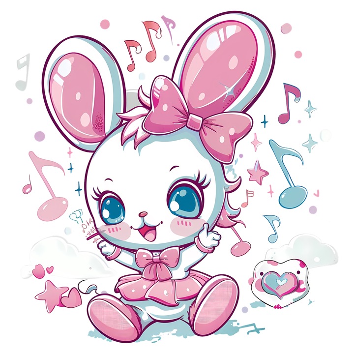 Sticker Adeziv Cu My Melody – Stele Dansatoare Pe Luna – Prietenie, Emotie si Aventura, cu Margini Albe, PVC Vinyl 90CM