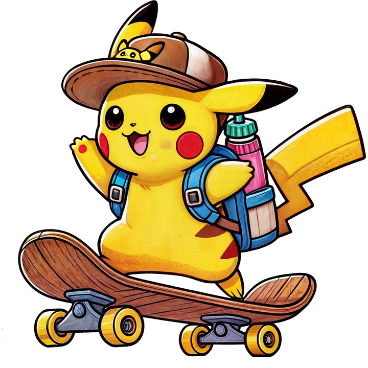 Sticker Adeziv Cu Pokemon Pikachu – Salturi Vesel Sub Fulgere – Prietenie, Emotie si Curaj, cu Margini Albe, PVC Vinyl 10CM