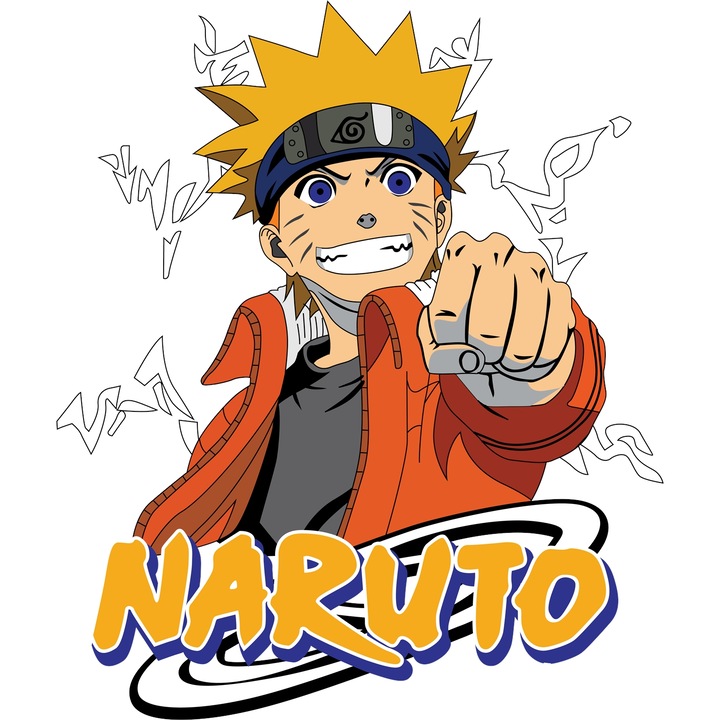 Sticker Adeziv Cu Naruto Misiunea Ninja, Curaj si Loialitate Neinfricata, Prietenie si Magie, cu Margini Albe, PVC Vinyl 90CM