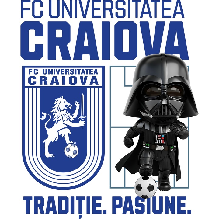Sticker Adeziv cu darth vader, si Echipa de Fotbal FC Universitatea Craiova, cu Margini Albe, PVC Vinyl 50CM