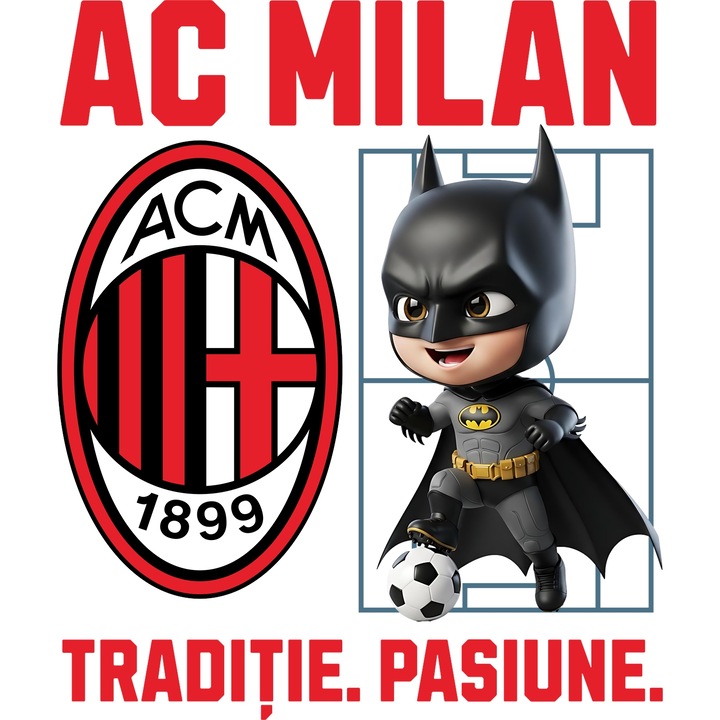 Sticker Adeziv cu Batman, si Echipa de Fotbal AC Milan, cu Margini Albe, PVC Vinyl 60CM