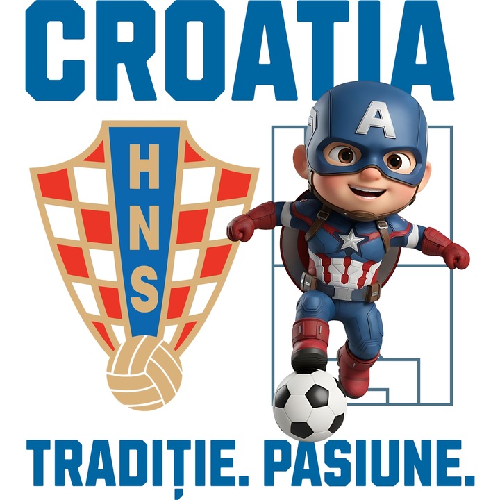 Sticker Adeziv cu Capitanul America, si Echipa de Fotbal Croatia, cu Margini Albe, PVC Vinyl 90CM