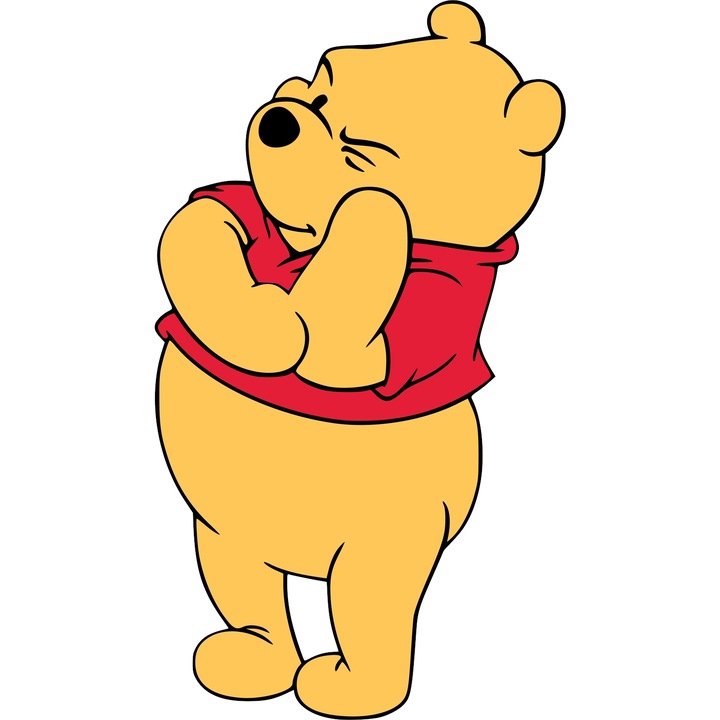 Sticker Adeziv Cu Winnie Aventuri Minunate si Joaca cu Prieteni Bucurie Speranta Dragoste, cu Margini Albe, PVC Vinyl 90CM