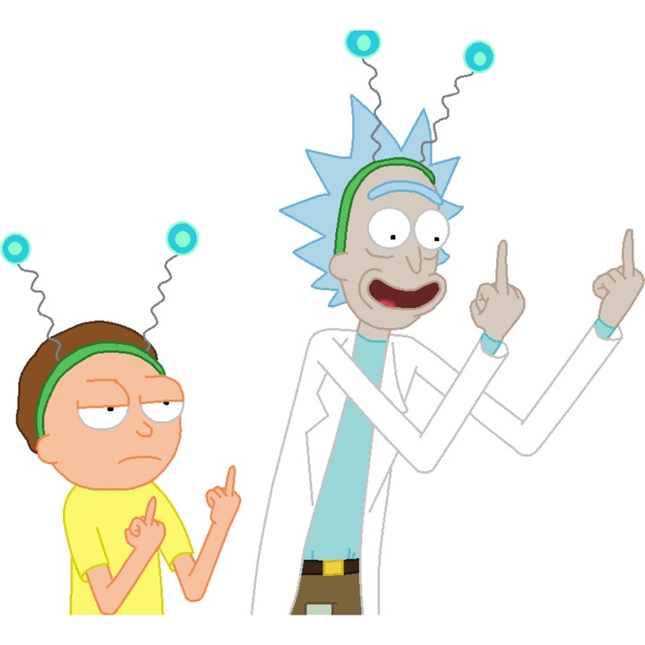 Sticker Adeziv Cu Rick si Morty Aventuri Interdimensionale, Curaj si Prietenie Nebuna, Joaca si Magie, cu Margini Albe, PVC Vinyl 90CM