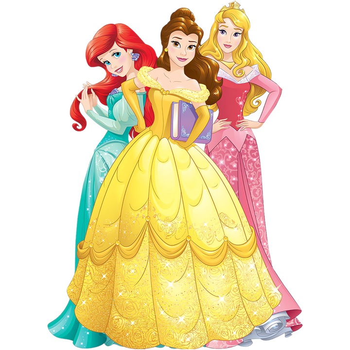 Sticker Adeziv Cu Printese Disney Cantec si Magie, Aventura si Prietenie Plina de Farmec, Curaj si Joaca, cu Margini Albe, PVC Vinyl 28CM