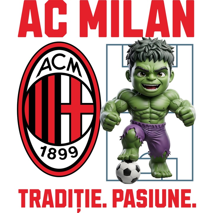 Sticker Adeziv cu Hulk, si Echipa de Fotbal AC Milan, cu Margini Albe, PVC Vinyl 90CM
