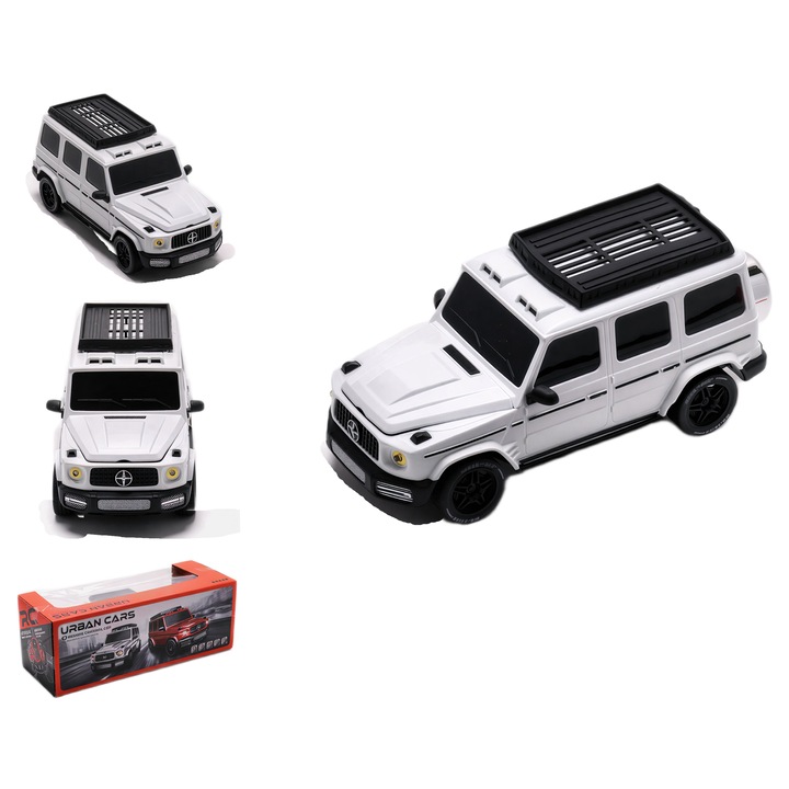 Távirányítós autó gyerekeknek, ANGMAD, 22x10x9 cm, 30 km/h sebesség, töltőállomás, LED lámpák, nyitható motorháztető, akkumulátor mellékelve (az autóhoz, 2AA a távirányítóhoz nem mellékelve), fehér szín, 8+ év