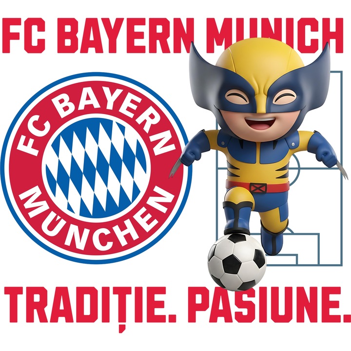 Sticker Adeziv cu Wolverine, si Echipa de Fotbal FC Batern Munich, cu Margini Albe, PVC Vinyl 28CM