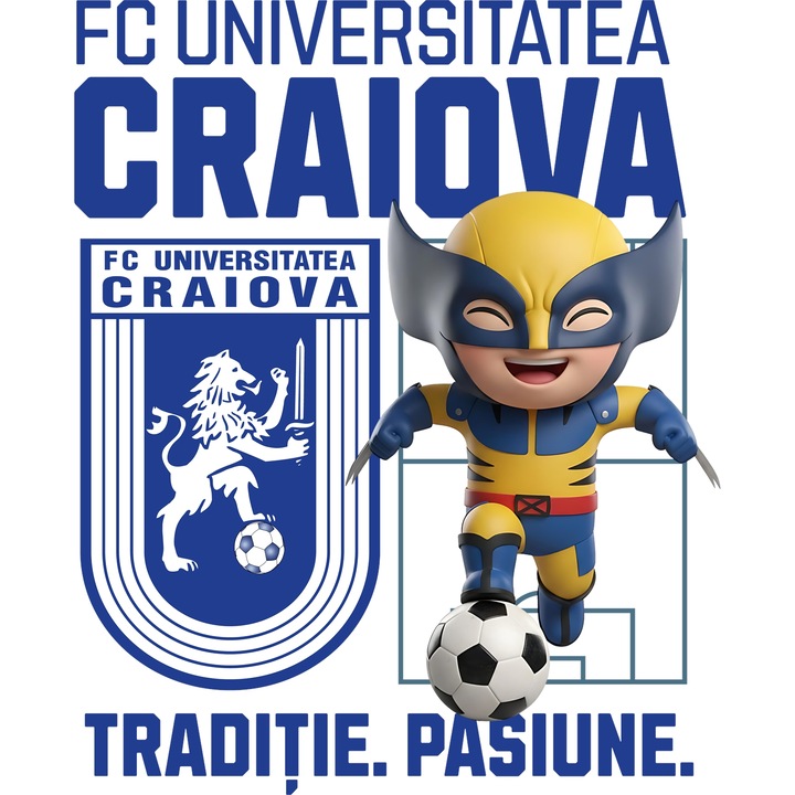 Sticker Adeziv cu Wolverine, si Echipa de Fotbal FC Universitatea Craiova, cu Margini Albe, PVC Vinyl 80CM
