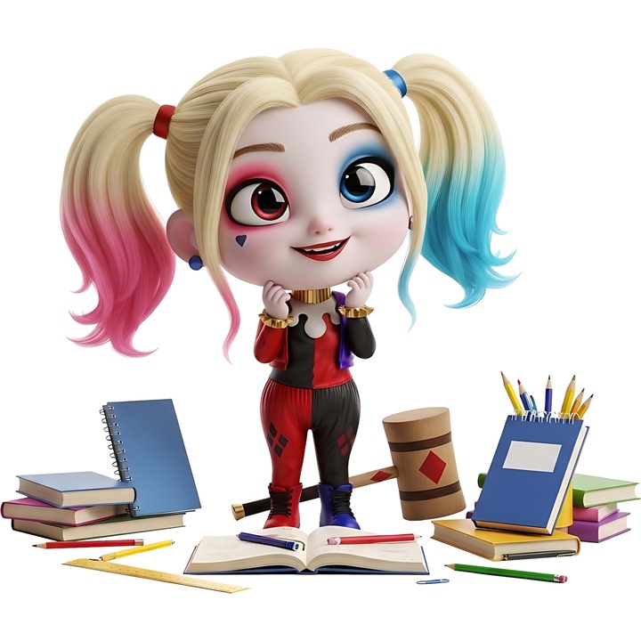 Harley Quinn öntapadós matrica – Stílusos gonosztevő, eredeti ajándék DC rajongóknak, fehér szegéllyel, PVC Vinyl 23CM