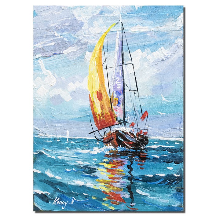 Tablou 3D cu iola pictat manual, 40x30cm acril pe panza in cutit, Kenny Varniote