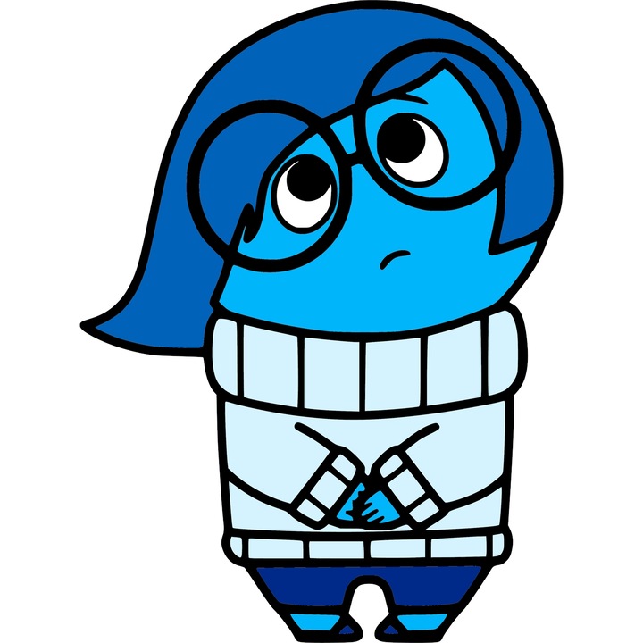 Sticker Adeziv Cu Animatii – Inside Out – Sadness – Tristetea Albastra Profunda si Sensibila a Emotiilor, cu Margini Albe, PVC Vinyl 10CM