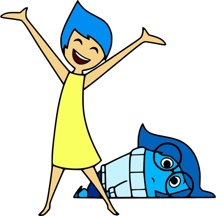 Sticker Adeziv Cu Animatii – Inside Out – Joy and Sadness – Calatoria Emotionala Profunda si Luminoasa, cu Margini Albe, PVC Vinyl 28CM