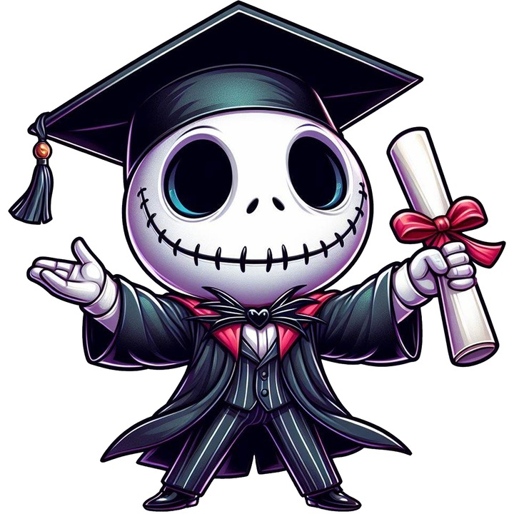 Sticker Adeziv Cu Jack Skellington – Revelatia Fantomatica – Mister, Eleganta si Aventura In Noapte, cu Margini Albe, PVC Vinyl 90CM