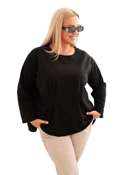 Női blúz Kesi, fekete, Plus Size, hosszú ujjú, pamut, One Size INTL