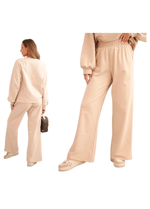 Комплект за тренировка Polski, суичър + панталон, бежов, 100% памук, свободна кройка, Един размер INTL