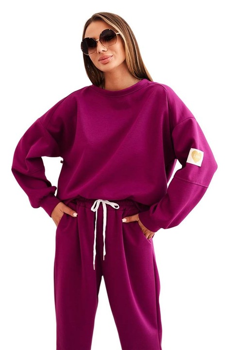 Комплект за тренировка Кеси, тъмно лилав, уголемен суичър и панталон с еластична талия, мека и еластична материя, Един размер INTL