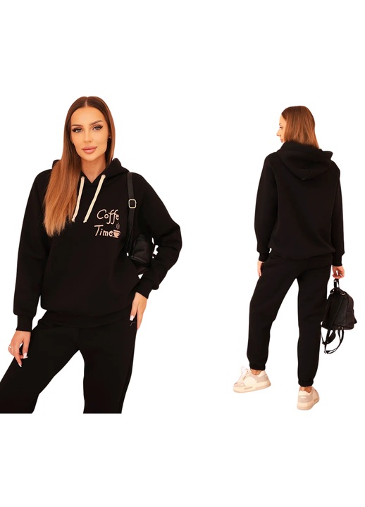 Комплект спортен екип Polski, суичър с качулка и панталон, памук, черен, Един размер INTL