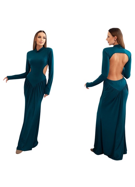 Дамска макси рокля Kesi, вискоза, странични изрези, дълъг ръкав, тъмносин, Един размер INTL