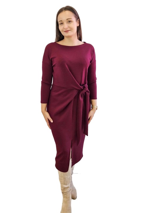 Rochie Maxi Eleganta Dama nelino, Cordon in Talie, Bordeaux, Material confortabil