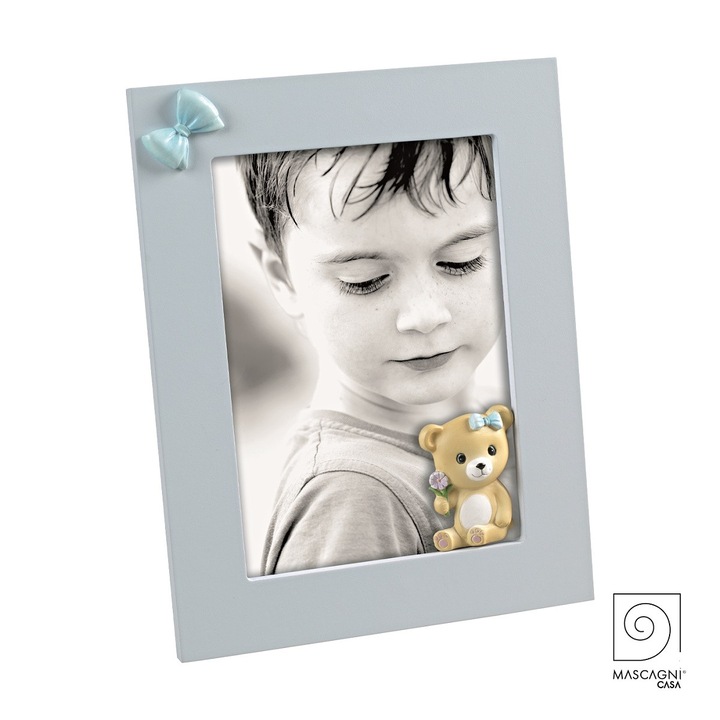 Rame foto clasice, MASCAGNI, 13x18cm, albastru, cu aplicatie medvidka, set pentru birou