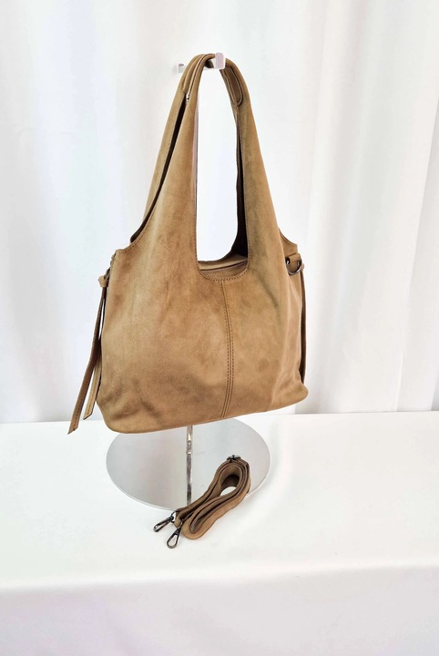 Geanta dama NeliNo, model sac, bej, 36x23x13cm, 100% eco zamsz, disponibila in 4 culori