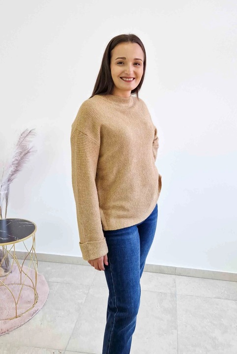 Női pulóver, béleletlen, hétköznapi, laza szabású, karamell, puha anyag, Egy méret INTL