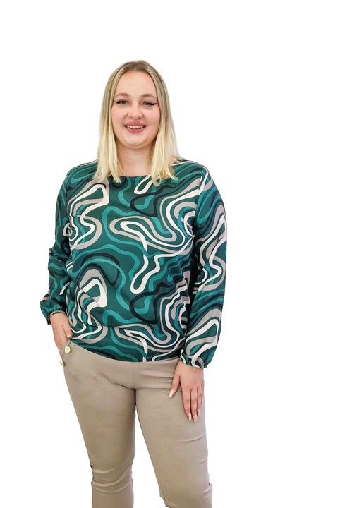 Bluza dama, nelino, Verde/Bej, Viscoza/Poliester