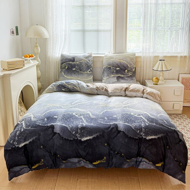 Set lenjerie de pat Gierekhoff 140x200 cm marmură bumbac satinat reversibil 2 piese