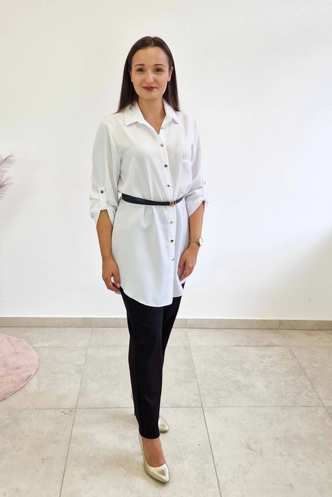 Női tunika ing, nelino, övvel, fehér, 40-42 EU