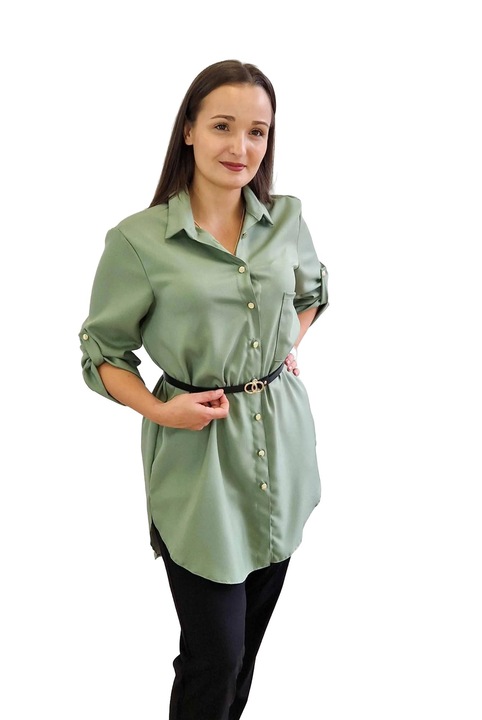 Camasa tunica dama, nelino, confortabila, verde masliniu, poliester/viscoza, 44-46 EU