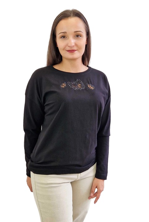 Bluza dama, Nelino, Bumbac/Elastan, Negru