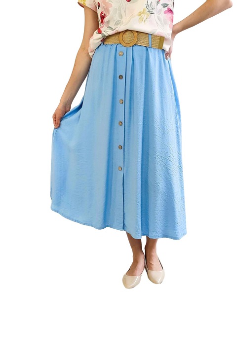 Fusta maxi, Nelino, Viscoza/Nylon, Albastru, One Size INTL